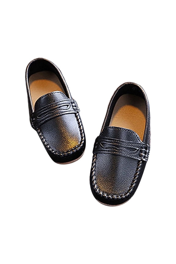 Boys Shoes 4-4.5 Years Leather Dress Shoes Soled Anti School Shoes Wedding Loafers Brogue Walking Flat Shoes Light Weight Dailywear Black