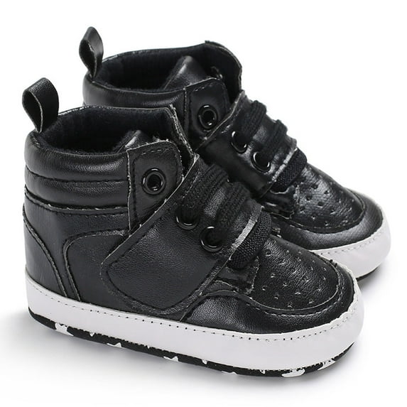 Ulitacool Boys Shoes Boys And Girls Floor Sports Shoes Flat Bottom Breathable Light High Top Solid Color High Tops Ankle Sneakers Anti-Slip Sole 0-6 Months Lovely Dailywear Black