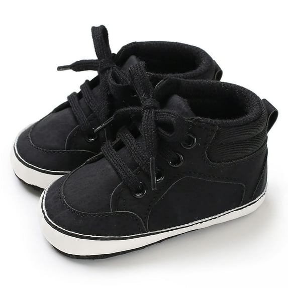 Ulitacool Boys Shoes Spring And Autumn Children Sneakers Flat Bottom Non Slip Lace Up Solid Color Boys And Girls Floor Sports Shoes 0-6 Months Trend Dailywear Black