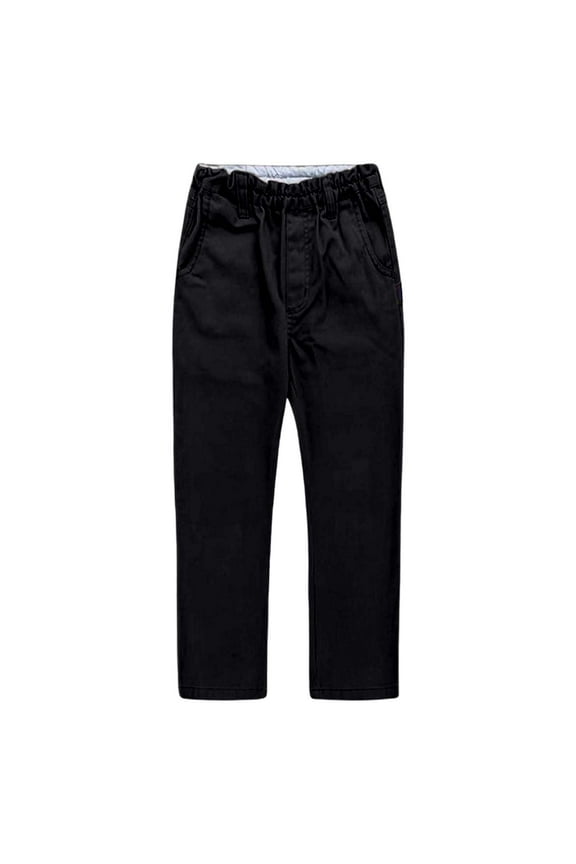 Boys Slacks Solid Color British Khaki School Pants With Pockets Straight Leg Dress Chino Trousers Stylish Lightweight Trousers Black 7-8 Years