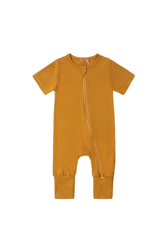 Boys Spring Romper O Neck Bodysuit Babys Footless Pajamas Zipper Short Sleeve Sleeper Jumpsuit Relax Fit Onesie Gold 12-18 Months