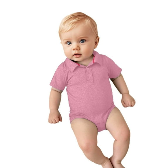 Ulitacool Boys Summer Onesies Round Neck Short Sleeve Romper Bodysuits Gentleman Clothes Light Pink 18-24 Months