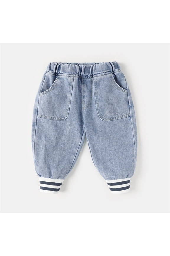 Boys Summer Pants Straight Leg Children Toddler Kids Infant Baby Patchwork Striped Jeans Pants Trousers Outfits Clothes Casual Clothing Light Blue 12-18 Months