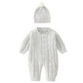 thumbnail image 1 of Ulitacool Boys Sweater Baby Knitted Romper Long Sleeve Sweater Baby Splice Jumpsuit 1 Piece Outfits Crewneck Tops Adorable Outfits Grey 12-18 Months, 1 of 5