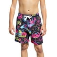 thumbnail image 1 of Ulitacool Boys Sweatpants 9-10 Years Knne Length Beach Shorts Style Cartoon Printing Summer Hawaii Holiday Beach Floral Pants Sweet Daily Wear Black, 1 of 7