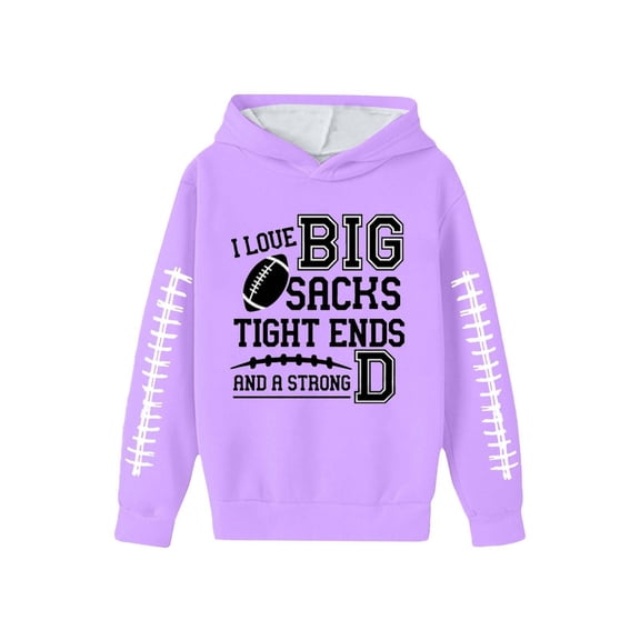 Ulitacool Boys Sweatshirts Round Neck Youth Hooded Sweatshirt Athletic Pullover For And Team Sports Apparel Long Sleeve Shirt Football Print Blouse Leisure Wear Purple 7-8 Years