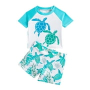 Ulitacool Boys Swim Set 6-12 Months Toddler Summer Short Sleeve Jumpsuit Cartoon Print Swimsuit Lovely Rash Guard Beath Wear Mint Green