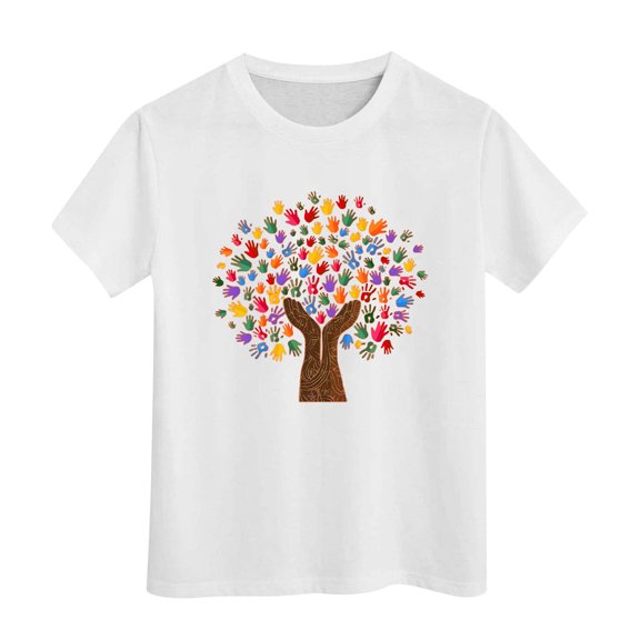 Ulitacool Boys T Shirt Short Sleeve T Shirts Crewneck Blouse Cartoon Prints Tee Basic Clothes White 10-11 Years