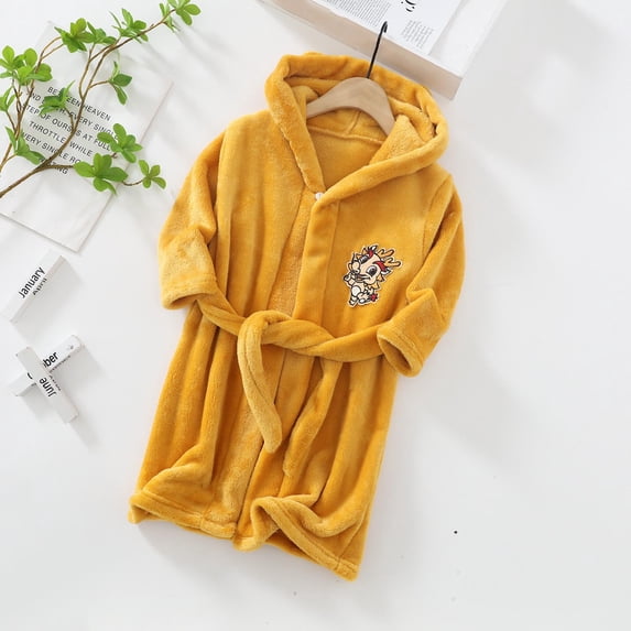 Ulitacool Casual Boy Pajamas 5-6 Years O Neck Nightwear Graphic Prints Long Sleeve Hooded Bathrobe Sleepwear Lovely Child Clothes Yellow