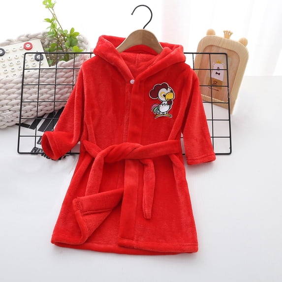 Ulitacool Casual Boys Pajamas 5-6 Years O Neck Nightwear Graphic Prints Long Sleeve Hooded Bathrobe Sleepwear Soft Child Clothes Red
