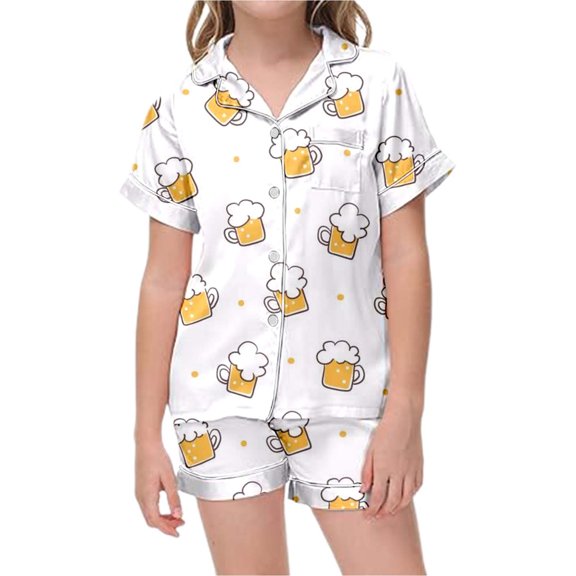 Ulitacool Casual Pajamas For Girls 2-3 Years Short Sleeve Sleepwear O Neck Tops Pants Cartoon Pattern Nightwear Fashion Toddler Clothing Yellow