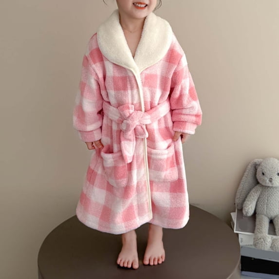 Ulitacool Casual Pajamas For Girls 4-5 Years Long Sleeve Hooded Bathrobe Cartoon Prints Sleepwear Crewneck Homewear Basic Toddler Clothes Red