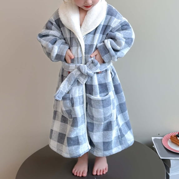 Ulitacool Casual Pajamas For Girls 5-6 Years Long Sleeve Hooded Bathrobe Cartoon Prints Sleepwear Crewneck Homewear Soft Child Clothing Blue