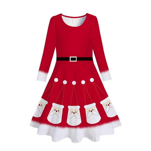 Ulitacool Christmas Girls Dress Long Sleeve Party Dress Kids Xmas Trees Deer Print Flowy Sweater Dress Fall Winter Sweet Clothes Black 4-5 Years