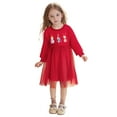 thumbnail image 1 of Ulitacool Christmas Outfits For Girls Long Sleeve Velvet Party Dress For Festive Season Winter Warm Lined Childrens Formal Attire Fall Winter Basic Clothes Red 18-24 Months, 1 of 8