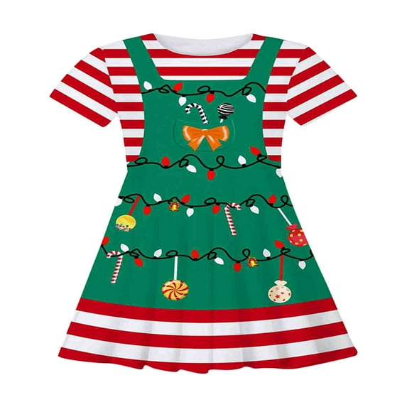 Ulitacool Christmas Outfits For Girls Sleeveless Child Pageant Dress Xmas Deer Prints Party Gown Dresses Crewneck Flower Dress Fall Winter Classic Wear Brown 6-7 Years