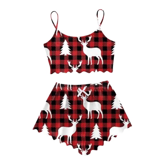 Ulitacool Christmas Pajamas Womens Round Neck Top And Pants Cartoon Reindeer Snowflake Prints New Year Sleepwear Jammies Sleeveless Xmas Nightwear Autummn Winter Casual Outfits 2Xl Pink