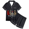 thumbnail image 1 of Ulitacool Christmas Toddler Pajamas Girls Short Sleeve Lappel Button Down Xmas Sleepwear Top And Pants Jammies Christmas Tree Printed New Year Nightwear Autummn Winter Soft Homewear 2-3 Years Black, 1 of 5