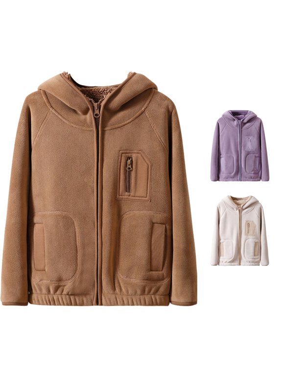 Coat For Boys Winter Zip Up Jacket Solid Color Long Sleeve Thickened Thermal Hood Outdoor Warm Windproof Cold Weather Gear Big Boys Simple Wear Coffee