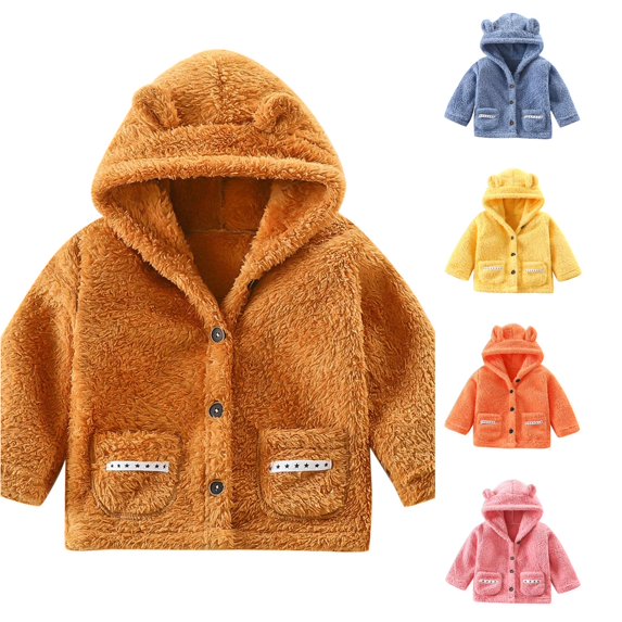 Ulitacool Coat For Boys Children Long Sleeve Hooded Jacket Thick Outwear Toddler Trend Tops Brown