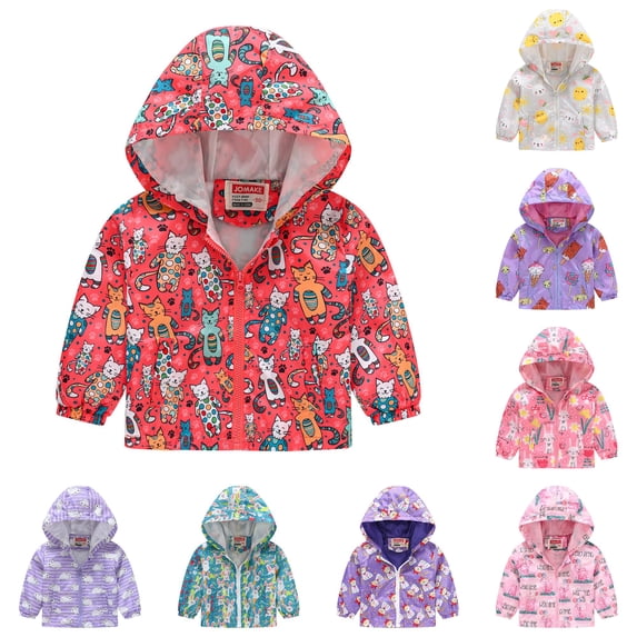 Ulitacool Coat For Boys Long Sleeve Windproof Zipper Casual Jackets Cartoon Printing Hooded Outerwear Toddler Elegant Wear Red
