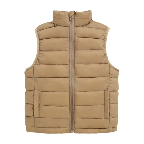 Ulitacool Coats For Boys Boys Lightweight Quilted Vest Outerwear Insulated Sleeveless Jacket For Kids And Youth With Stand Collar Easy Wear Basic Playsuit Coffee 6-7 Years