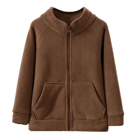 Ulitacool Coats For Boys Long Sleeve Zipper Coat With Pocket Solid Color Warm Hooded Jacket For Kids Durable Wear Coffee 12-13 Years