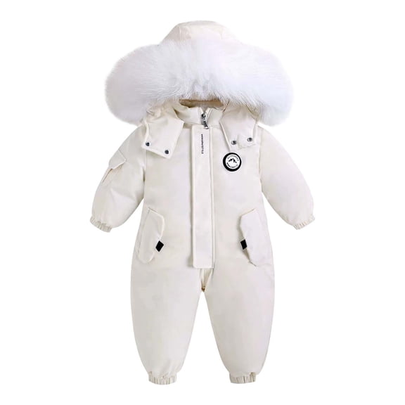 Ulitacool Cute Onesies For Boys Round Neck Long Sleeve Winter Snowsuit Bodysuit Outdoor Ski Wear Thermal Insulated Jumpsuit For Toddler Baby Warm Romper Classic Playsuit White 3-4 Years