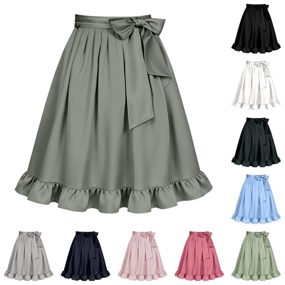 Ulitacool Dress For Girl Elastic Waist Graphic Prints Performance Dresses Half Apron Skirts Basic Playsuit 3-12 Years Army Green
