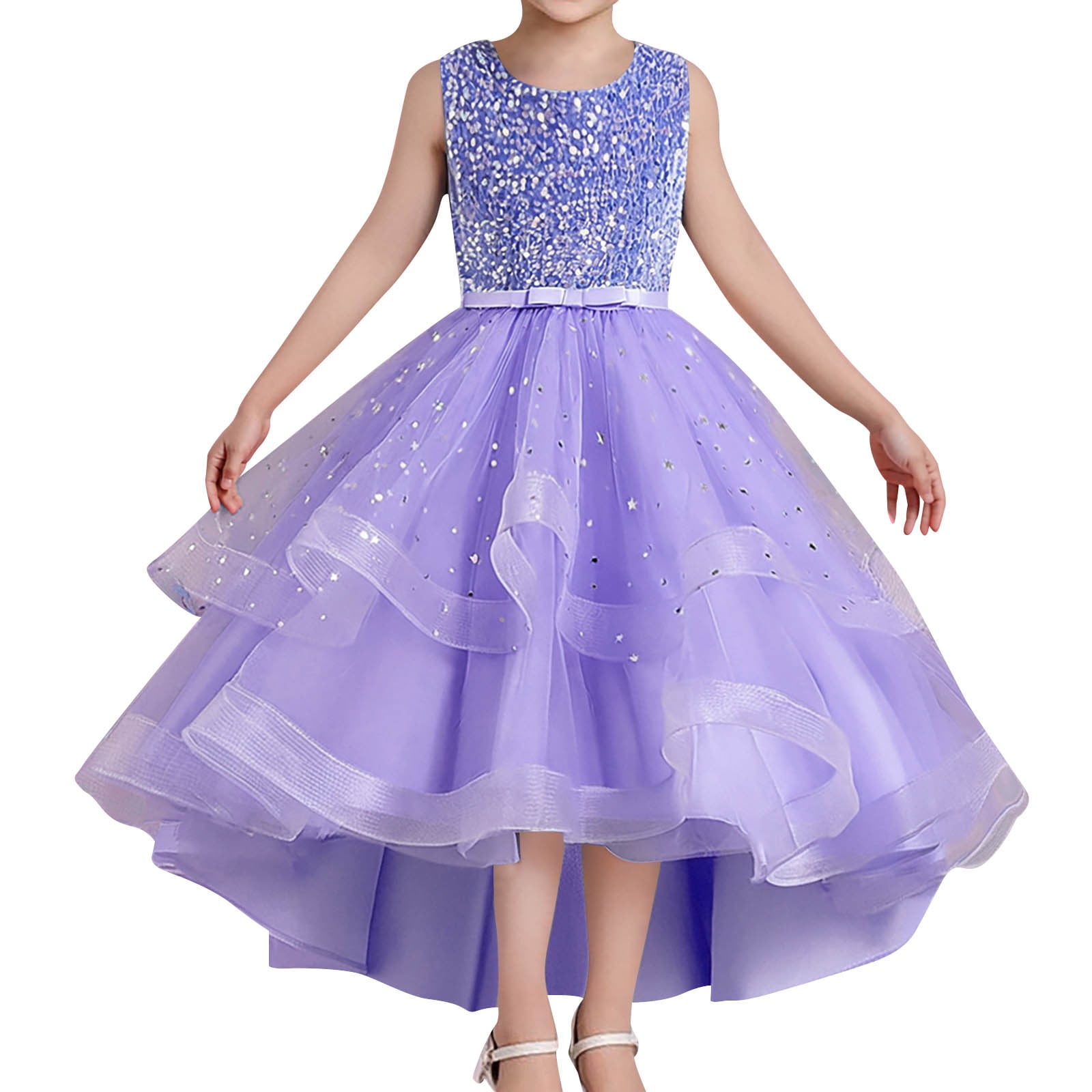 Ulitacool Dress For Girls6-7 Years Flower Pageant Dress Elegant Lace  Wedding Gown Party Dresses Elegant Playsuit Light Purple - Walmart.com