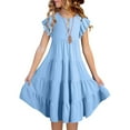 thumbnail image 1 of Ulitacool Dress For Girls14-15 Years Summer Dresses Double Layer Flutter Sleeve Flowy A Line Dress Gradient Midi Dresses Pretty Girl Clothing Light Blue, 1 of 6