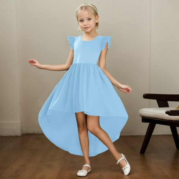 Ulitacool Dresses For Girls 16 Years Summer Flapper Sleeve High And Low Formal Dress Fly Skirt Swing Dress Pretty Girl Clothing Bu1