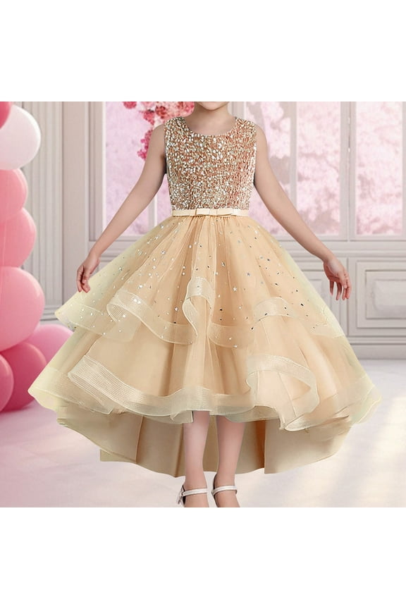 Dresses For Girls 3-4 Years Flower Pageant Dress Elegant Lace Wedding Gown Party Dresses Lovely Daily Wear Gold