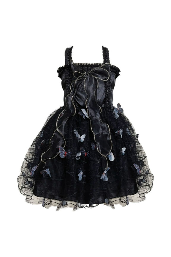 Dresses For Girls Sleeveless Round Neck Dresses Outfit Witch Fairy Flower Girl Bride Party Outfit Sundress Basic Playsuit Black 8-9 Years