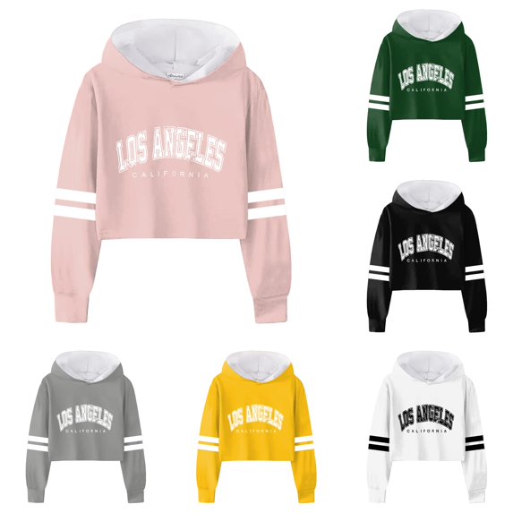 Ulitacool Fall Sweatshirts For Girls Round Neck Letter Graphic Top Long Sleeve Hooded Handsome Wear 8-9 Years Pink