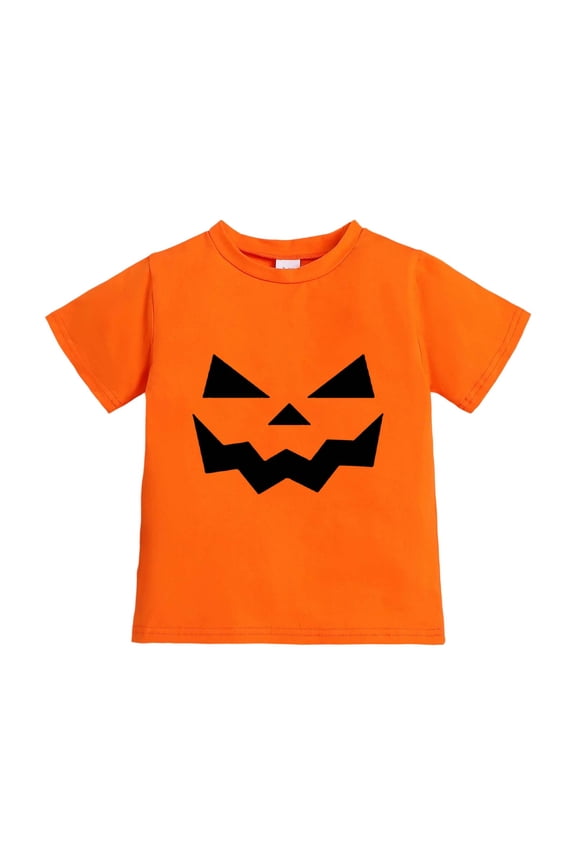 Fall Tops For Girls Halloween Pumpkin Face Print Shirt Long Sleeve Tee Outfits Party Outfit Performance Wear For Crewneck Tops Casual Durable Basic Otfits Orange 10-11 Years