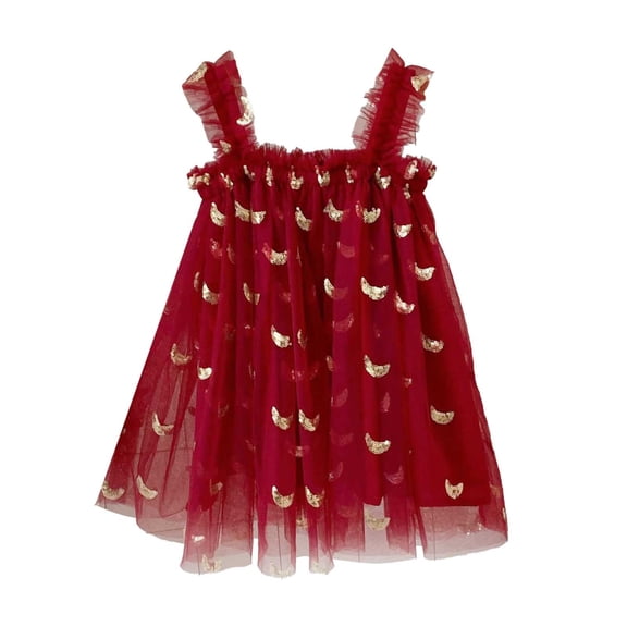 Ulitacool Flower Girl Dresses Round Neck Sleeveless Holiday Party Outfit Sequin Dress Dance Party Dresses Elegant Wear Red 18-24 Months