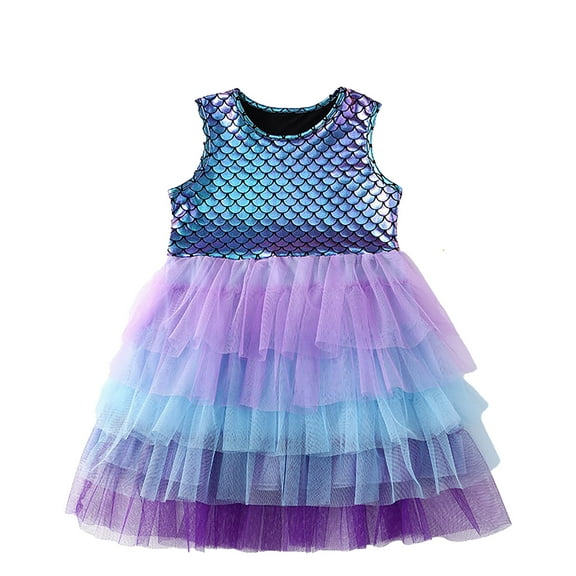 Ulitacool Flower Girl Dresses Short Sleeve Girl Summer Short Sleeve Tutu Party Wedding Birthday Dresses O Neck Sundress Leisure Playsuit Light Purple 3-4 Years