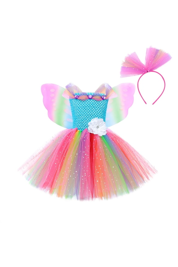 Flower Girl Dresses Sleeveless Sparkly Rainbow Tutu Dress With Sequins Mesh Outfit Party Gown Fancy O Neck Sundress Basic Clothes Pink 10-12 Years