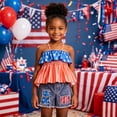 thumbnail image 1 of Ulitacool Girl 4Th Of July Clothes Summer Sleeveless Outfits Independence Day Star Prints Vest Tops Shorts Elegant Wear 4-5 Years Blue, 1 of 8