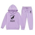 thumbnail image 1 of Ulitacool Girl Clothes Winter Long Sleeve Solid Color Horse Print Pullover Hoodie Pants Two Piece Sweatsuit Soft Clothing Purple 8-9 Years, 1 of 4