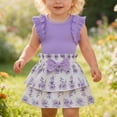 thumbnail image 1 of Ulitacool Girl Clothing Sleeveless Summer Ruffle Top With Bow Print Skirt Two Piece Coordinated Wear Classic Round Neck Outfits 12-18 Months Purple, 1 of 8