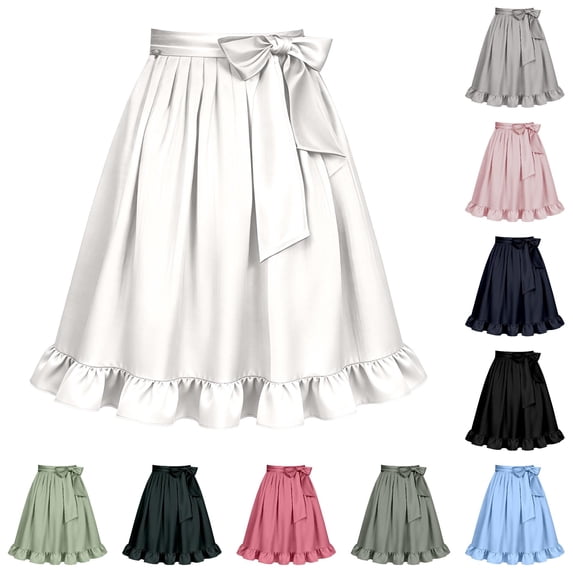Ulitacool Girl Dress Elastic Waist Graphic Prints Performance Dresses Half Apron Skirts Leisure Playsuit 3-12 Years White