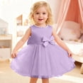 thumbnail image 1 of Ulitacool Girl Dress Sleeveless Formal Dress Solid Color Bowknot Dress With Pearl V Back Sundresses Simple Clothes 12-18 Months Purple, 1 of 8
