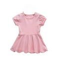 thumbnail image 1 of Ulitacool Girl Dresses Crewneck Summer Dresses Dress For Baby Pure Color Elastic Waist Outdoor Play Dress Short Sleeve Sundress Classic Clothes Rd1 2-3 Years, 1 of 3