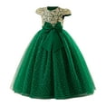 thumbnail image 1 of Ulitacool Girl Dresses Sleeveless Dress With Embroidery Flutter Sleeves Tutu Party Gown And Bow Formal Attire O Neck Sundress Leisure Wear Dark Green 11-12 Years, 1 of 5