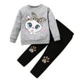 thumbnail image 1 of Ulitacool Girl Fall Winter Outfits Toddler 12-24 Months Kids Children Baby Long Sleeve Cartoon Animals Tops Blouse Leopard Print Pants Trousers Outfits Set 2Pcs Elegant Clothes Set Grey, 1 of 9