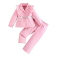 thumbnail image 1 of Ulitacool Girl Outfits Elegant Autumn Winter Outfits Long Sleeve Top With Belt And Ruffled Jacket Trousers Soft Wear Pink 2 Years, 1 of 6