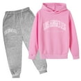 thumbnail image 1 of Ulitacool Girl Outfits Kid 7-8 Years Long Sleeve Hoodie Pullover Sweatshirt Children Letter Printed Tracksuit Jogger Sweatpants Unisex 2 Pc Sweatsuit Set Sweet Girl Clothings Pink, 1 of 3