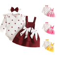 thumbnail image 1 of Ulitacool Girl Outfits Long Sleeve Crewneck Graphic Prints T Shirts Suspender Skirts Fashion Toddler Clothing 12-18 Months Red, 1 of 5